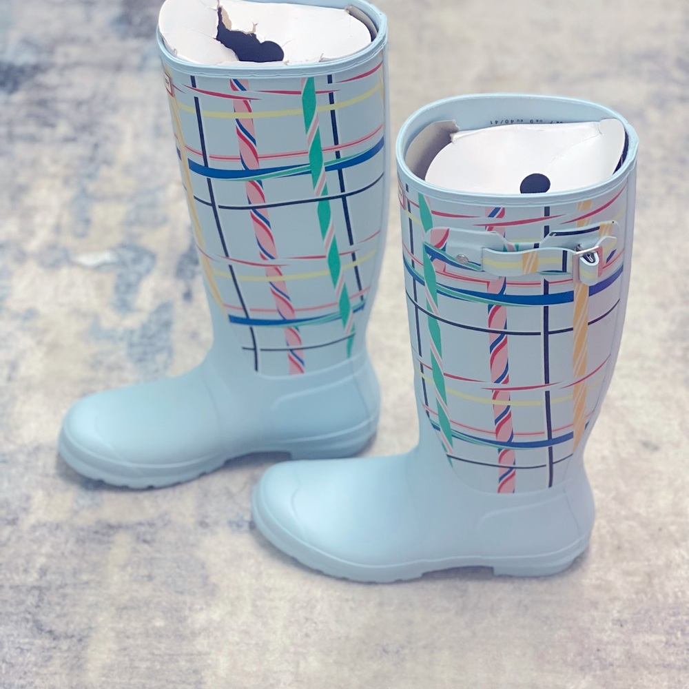 Hunter Original Tall Rain Boots in Rock Tartan Size 9 NWT
